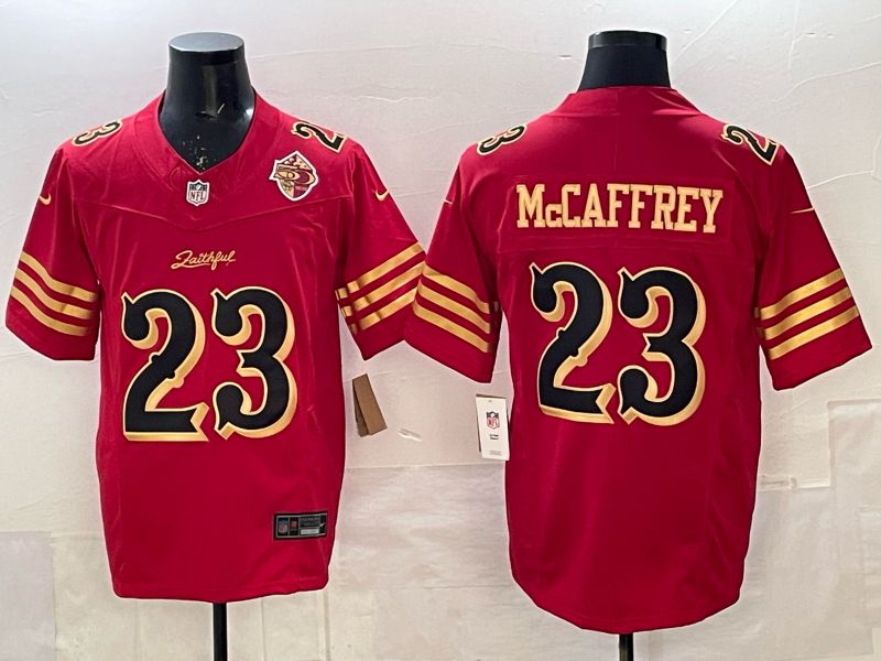 Men 2025 Nike San Francisco 49ers #23 Mccaffrey red gold 5th generation Limited NFL Jersey 007